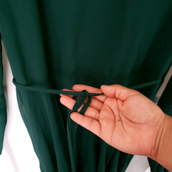 Lulus My Whole Heart Emerald Green Long Sleeve Wrap Dress Formal Party Size L - Picture 16 of 16